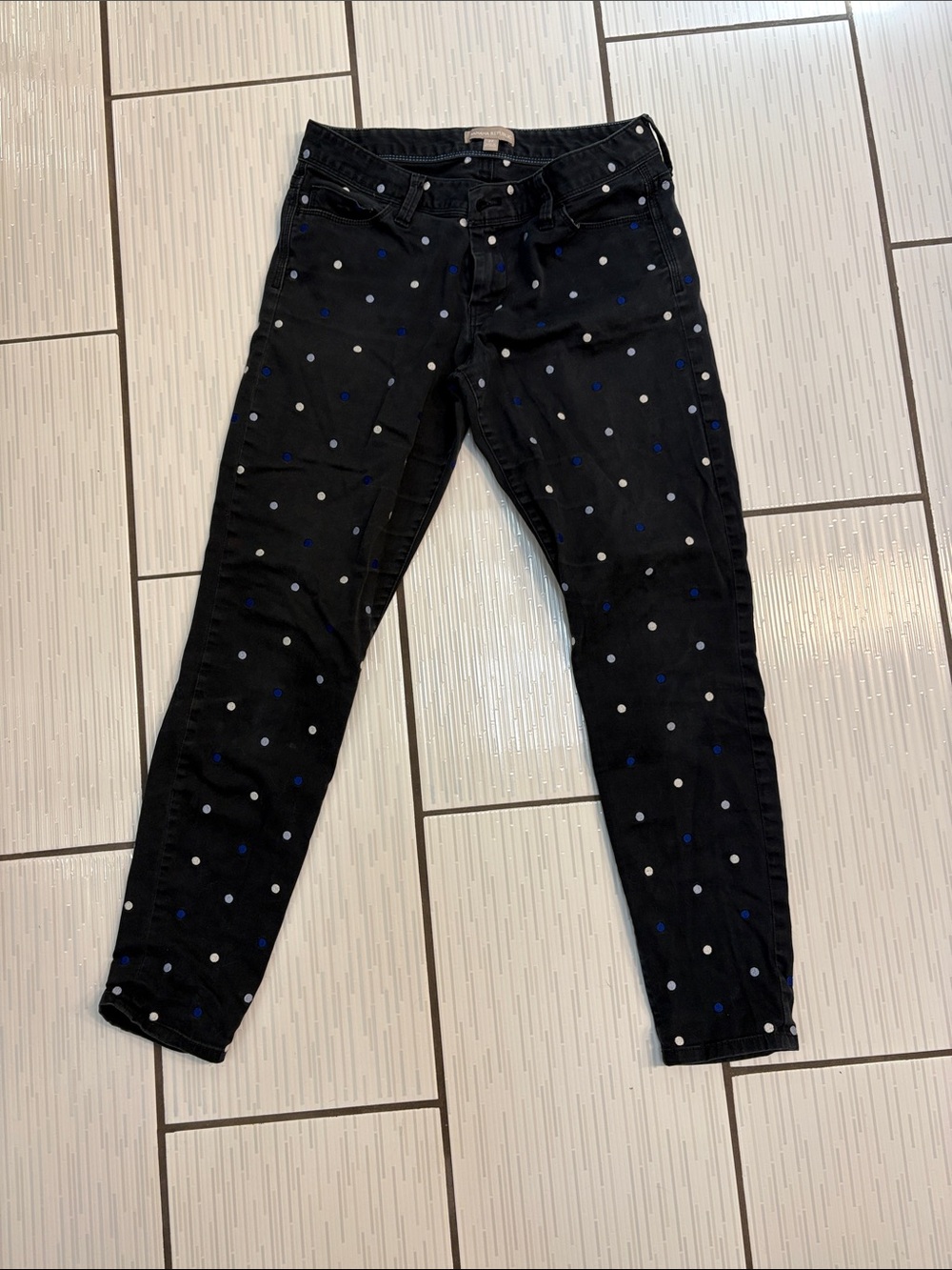 Banana Republic Black Skinny Jeans with White & Blue Polka Dots